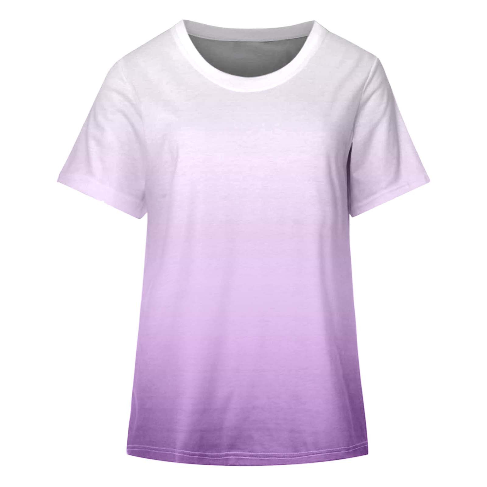 thumbnail image 4 of Top de manga corta con estampado degradado para mujer - Cuello redondo, camiseta informal de verano - Tejido de poliéster para uso urbano, vacaciones y diario, 4 of 4